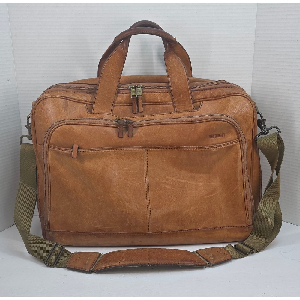 Hartmann Tan‎ Leather Briefcase Messenger Bag Laptop Portfolio Vintage Brown